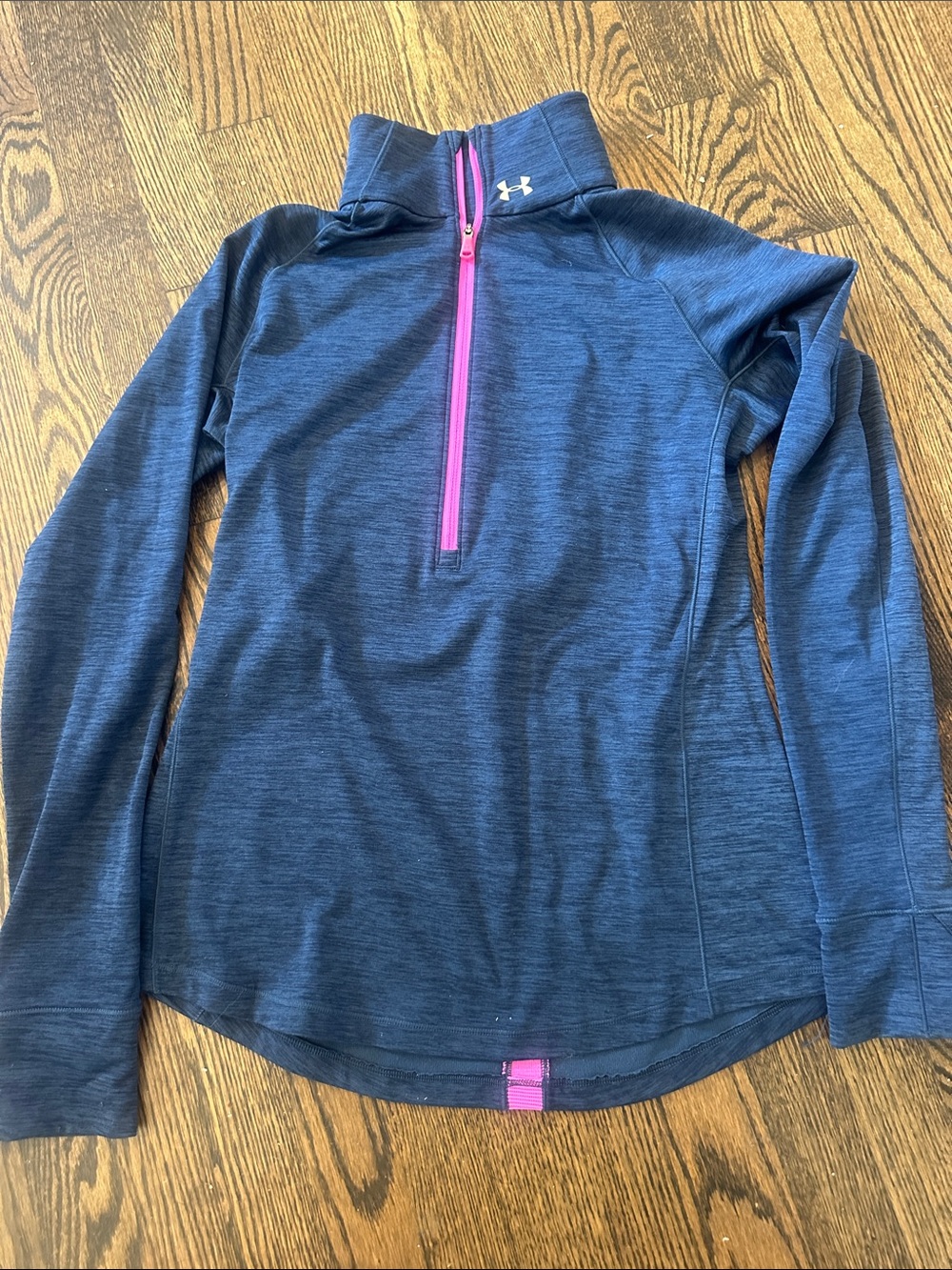 Under Armour Girls Navy Half-Zip Pullover with Pink Zip Accent